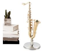 Modèle Sax Instrument de Musique à Collectionner Support et Étui pour Saxo | Mini saxophone doré décoration maison Noël anniversaire accessoires miniature enfants