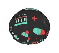 Modèles de chimie verte et de science,Bonnet de douche/bonnet de nuit double couche imperméable et élastique, bonnet de bain réutilisable