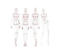 Modèles d'esquisse de mode, règles d'illustration de mode, motifs humanoïdes de couture, mesures de vêtements (A)