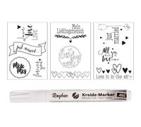 Modèles Fenêtre Mariageetamour, 3modèles+1 Marqueur Craie, Boite 1kit