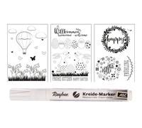 Modèles Fenêtre Printempsetpâques, 3modèles+1 Marqueur Craie, Boite 1kit