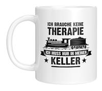 Modélisme Ferroviaire Tasse - Ich brauche keine Therapie, ich muss nur in meinen Keller - Coole Geschenkidee für Bastler & Eisenbahn-Fans - Weiss
