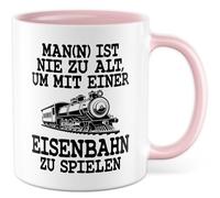 Modellbau Tasse avec inscription en allemand « Geschenk Man ist nie zu alt um mit einer Eisenbahn zu spielen » - Tasse à café en céramique 330 ml - Modélisme ferroviaire - Tasse à café modèle