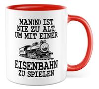 Modellbau Tasse avec inscription en allemand « Geschenk Man ist nie zu alt um mit einer Eisenbahn zu spielen » - Tasse à café en céramique 330 ml - Modélisme ferroviaire - Tasse à café modèle