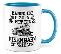 Modellbau Tasse avec inscription en allemand « Geschenk Man ist nie zu alt um mit einer Eisenbahn zu spielen » - Tasse à café en céramique 330 ml - Modélisme ferroviaire - Tasse à café modèle