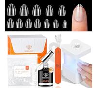 modelones Capsule Americaine Ongle Kit, 216pcs Faux Ongles Extra Court Almond 12 Tailles, 9 in On Nail Glue und Mini Lampe Uv, Pose Americaine Ongle Kit pour l'Extension des Ongles, Cadeaux pour DIY