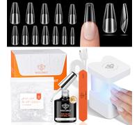 modelones Capsule Americaine Ongle Kit, 216pcs Faux Ongles Long Coffin 12 Tailles, 9 in On Nail Glue und Mini Lampe Uv, Pose Americaine Ongle Kit pour l'Extension des Ongles, Cadeaux pour Salon DIY