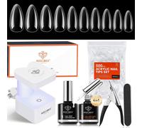 Modelones Capsule Americaine Ongle, Ongle Gel Kit Complet, 500 Pcs Faux Ongles, 4 In 1 Gummy Base Pose Americaine Nail Deshydrateur Ongle, Lampe Uv Ongle Pose Americaine, Capsules Ongles Amande