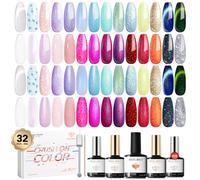 Modelones Lot de 32 vernis à ongles UV, 28 couleurs de vernis à ongles gel UV avec base coat, mat, brillant, top coat, blanc, violet, bleu, vert, rose, rouge, kit de démarrage pour l'été, manucure