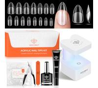 modelones Lot de 510 faux ongles et gel de colle - Amande moyenne couverture complète - Colle à ongles et primaire pour ongles en gel et lampe UV - Petite taille - 15 tailles pour extension d'ongles