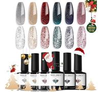 modelones Vernis à Ongles Semi Permanent, Pailletés Argent Rouge vert6 Couleurs, Soak Off Nail Design, Gel Polish, Nail Art Kit Manucure