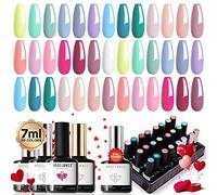 Modelones Vernis Semi Permanent 24Pcs,20 Couleurs Été Couleur Paillettes Pastel Vernis à Ongles Gel Semi Permanent avec Base et 3 Brillant&Matt Top Coat,UV Gel pour Printemps et L'été,7ML