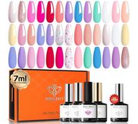 Modelones Vernis Semi Permanent 24Pcs, 20 Couleurs Toutes les Saisons Rose Vif Pailleté Pastel Vernis à Ongles Gel Semi Permanent avec Base et 3 Brillant&Matt Top Coat, facile pour le nail art, 7ML