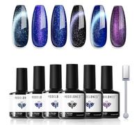Modelones Vernis Semi Permanent 6 Couleur Gel UV Vernis à Ongles Pailleté Magnétique Cat Eye UV Gel LED Manucure Varnish Kit pour Nail Art- Bleu Foncé Noir Violet