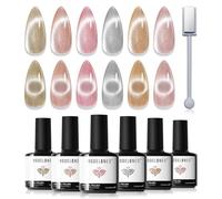 Modelones Vernis Semi Permanent 6 Couleur Gel UV Vernis à Ongles Pailleté Magnétique Cat Eye UV Gel LED Manucure Varnish Kit pour Nail Art- Rose Argenté Jaune