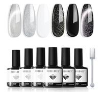 Modelones Vernis Semi Permanent 6 Couleur Gel UV Vernis à Ongles Pailleté Magnétique Cat Eye UV Gel LED Manucure Varnish Kit pour Nail Art- Blanc Noir