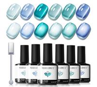 Modelones Vernis Semi Permanent 6 Couleur Gel UV Vernis à Ongles Pailleté Magnétique Cat Eye UV Gel LED Manucure Varnish Kit pour Nail Art- Bleu