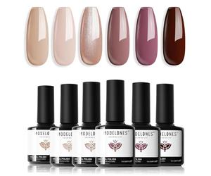 modelones Vernis Semi Permanent,6 Couleurs Vernis à Ongles Gel Uv Semi Permanent Nude Marron Pailleté Automne, Soak Off UV/LED Vernis Gel Uv Pour Gel Nail Polish Salon De Manucure DIY Home