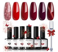 Modelones Vernis Semi Permanent Rouge Pailleté, 6 Couleur Gel UV Semi Permanent Kit avec Bâton Magnétique, Cat Eye Vernis à Ongles Yeux de Chat Soak Off Polish French Manucure Cadeau de Saint-Valentin
