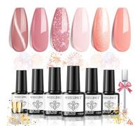 Modelones Vernis Semi Permanent, Vernis Gel UV Semi Permanent 6 Couleur Rose Rude Cat Eye Gel avec Bâton Magnétique, Vernis Paillettes Yeux de Chat Soak Off Polish French Manucure pour Été