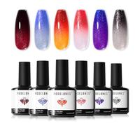 Modelones Vernis Semi Permanent, Vernis Gel UV Semi Permanent Change de Couleurs Température 6 Couleurs Paillettes Rouge Violet Noir Vernis à Ongles Soak Off Polish French Manucure