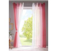 Modena 10000183 Lot de 2 Rideaux avec œillets et embrasses, Rideau décoratif avec dégradé de Couleurs Transparent 225 x 140 cm