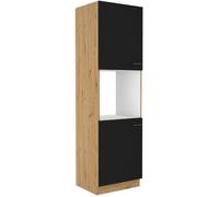 Colonne Four - Modena - 60 Cm - 2 Portes - Chene Artisan Et Noir Mat - Cuisinier