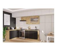 MODENA - Cuisine complète - 210 x 150 x 82 cm - Chêne artisan / Noir mat - Plan de travail non inclus