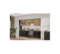 Modena - Cuisine complète 260 cm - Chêne artisan et noir mat - Plan de travail non inclus