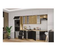 Modena - Cuisine complète 300 cm - Chêne artisan et noir mat - Plan de travail non inclus