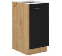 MODENA - Meuble bas - 1 porte battante - 40 x 52 x 82 cm - Chêne artisan / Noir mat - Plan de travail non inclus