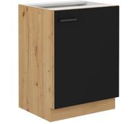 MODENA - Meuble bas - 1 porte battante - 60 x 52 x 82 cm - Chêne artisan / Noir mat - Plan de travail non inclus