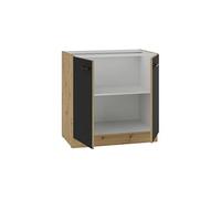 Meuble bas - MODENA - 80 cm - 2 portes battantes - Chene artisan et noir mat - CUISINIER