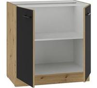 Meuble bas - MODENA - 80 cm - 2 portes battantes - Chene artisan et noir mat - CUISINIER