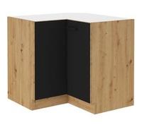 Modena - Meuble bas d'angle - 2 Portes - 89 x 89 cm - Chêne artisan et noir mat - Plan de travail non inclus