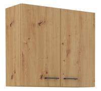 MODENA - Meuble haut - 2 portes - 80 x 71,5 x 31cm - Chêne artisan / Noir mat