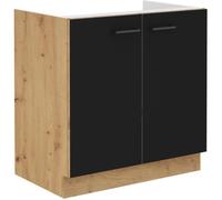 MODENA - Meuble sous evier - 2 portes battantes - 80 x 52 x 82 cm - Chêne artisan / Noir mat - Plan de travail non inclus