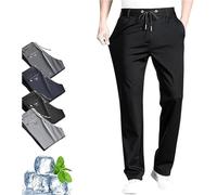 ModenEase - Pantalon décontracté en soie glacée ultra confortable - Pantalon Bevawear en soie glacée - Taille extensible - Pantalon droit pour homme, Noir , 9XL