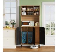 Modenuit colonne de cuisine 80 x 35 x 181 cm avec tri des déchets 3 compartiments, niche micro-ondes, MDF naturel