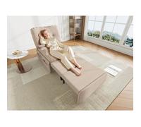 Modenuit Fauteuil convertible 1 place 2 en 1 beige, tissu aspect lin, lit d'appoint coulissant 80 x 165 cm