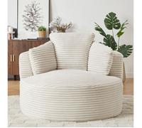 Modenuit Fauteuil rond compressé 1 place en velours côtelé beige avec dossier rembourré