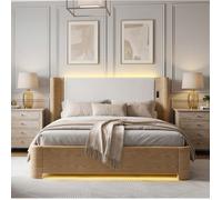 Modenuit Lit coffre 190 x 200 cm avec verin hydraulique 750 N LED 7 couleurs beige
