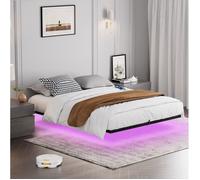 Modenuit Sommier métallique 160 x 200 cm effet flottant avec LED, station de charge USB-C, noir