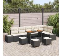 Modern 10-Piece Outdoor Garden Sofa Set, Black Poly Rattan Wicker Furniture with Cushions, Modular Patio Conversation Set for Terrace, Backyard, Poolside Lounge