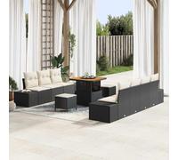 Modern 10-Piece Outdoor Patio Furniture Set, Black Poly Rattan Sofa Sectional with Coffee Table, Waterproof Cushions, Weather-Resistant for Garden Terrace Balcony, Modular Design Easy to Assemble