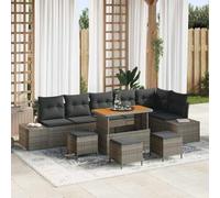 Modern 10-Piece Outdoor Patio Furniture Set, Grey Poly Rattan Sofa Sectional with Coffee Table and Ottomans, Weather-Resistant Modular Garden Lounge Set for Terrace, Poolside, Backyard