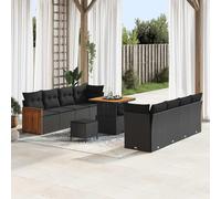 Modern 11-Piece Outdoor Garden Sofa Set with Cushions, Black Poly Rattan Furniture Set with Adjustable Height Coffee Table for Patio, Terrace, Backyard, Durable Weather-Resistant Lounge Seating Group