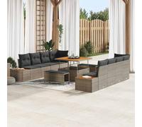 Modern 11-Piece Outdoor Patio Furniture Set, Grey Poly Rattan Sofa Sectional with Coffee Table, Modular Garden Lounge for Terrace, Durable Weather-Resistant All-Weather Wicker Conversation Set