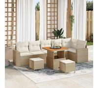 Modern 11-Piece Outdoor Patio Sofa Set, Beige and Cream All-Weather Wicker Sectional Furniture with Cushions for Garden, Terrace, Backyard Lounge and Entertainment