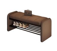 Modern 2-in-1 Upholstered Entryway Shoe Bench & Shoes Changing Stool, Shoe Rack with Shelf with 2 Tier Storage Space for End of Bed, Entryway, Bedroom, Living Room(Brown,60cm/23.62in)